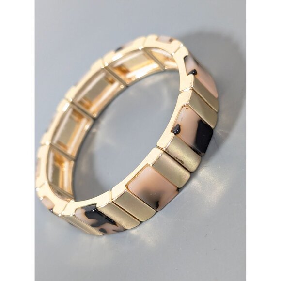 Nine West Faux Tortoise Gold Tone Stretch Bangle Bracelet 7 in - Picture 2 of 9